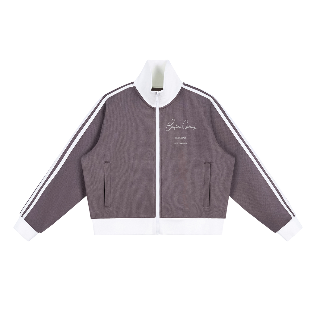 WOMEN EXCLUSIVE Contrast Side Stripe Fleece Cropped Track Jacket