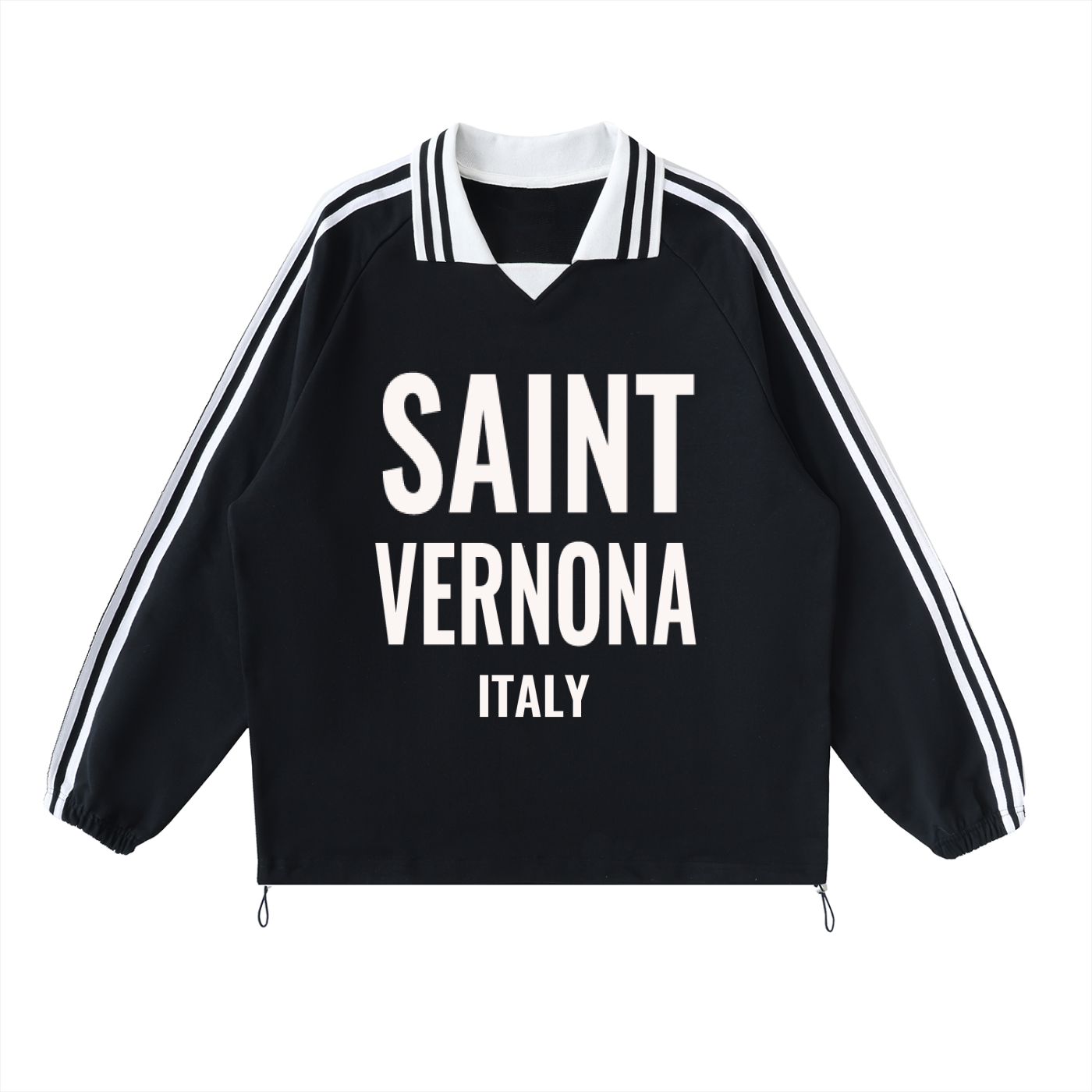 SAINT VERNONA Contrast Striped Lapel Collar Sweatshirt