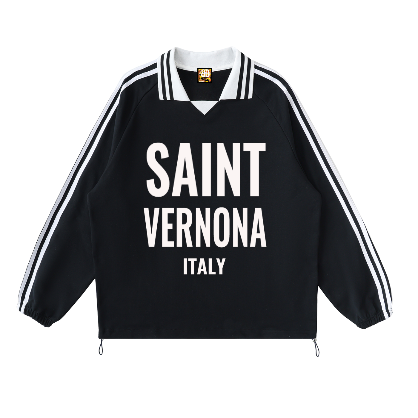 SAINT VERNONA Contrast Striped Lapel Collar Sweatshirt