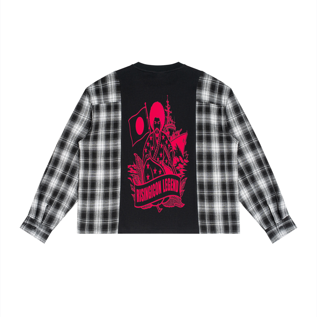 USA Unisex Plaid Panel Long Sleeve T-Shirt