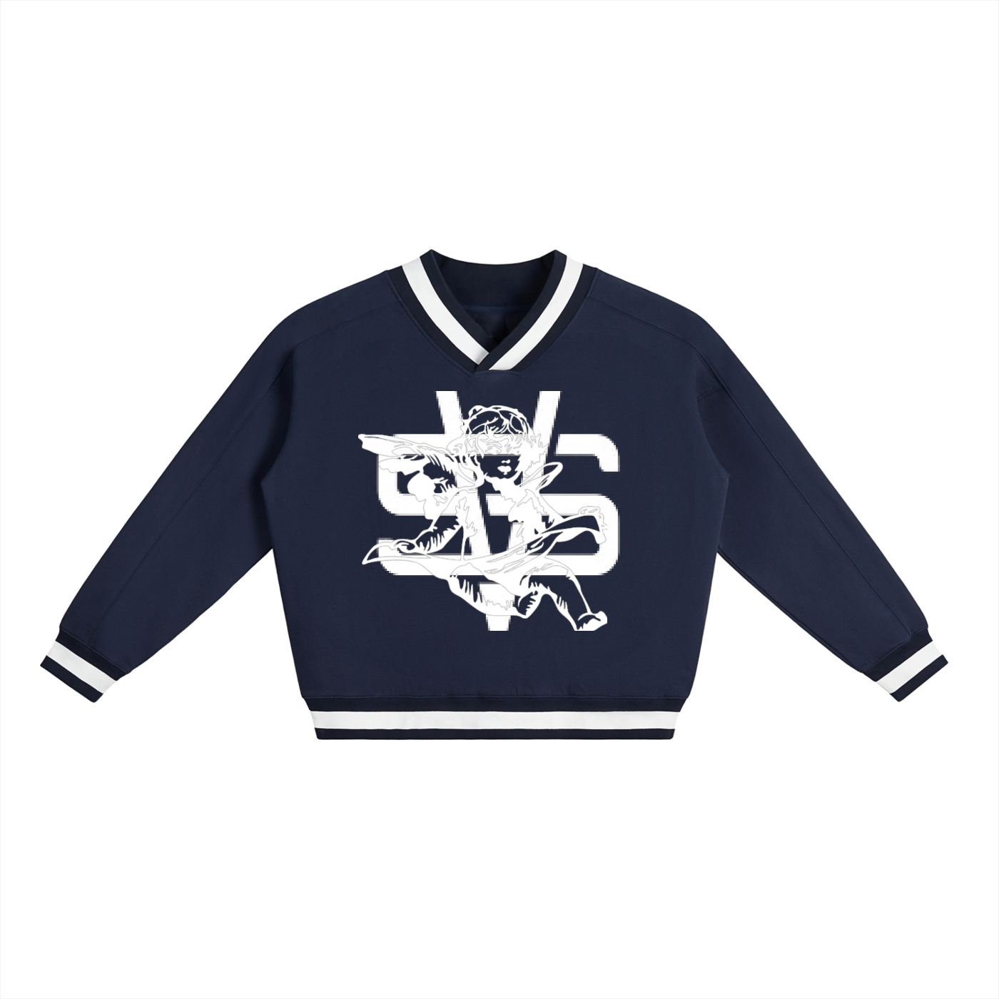 SAINT VERNONA V-Neck Contrast Collar Boxy Sweatshirt