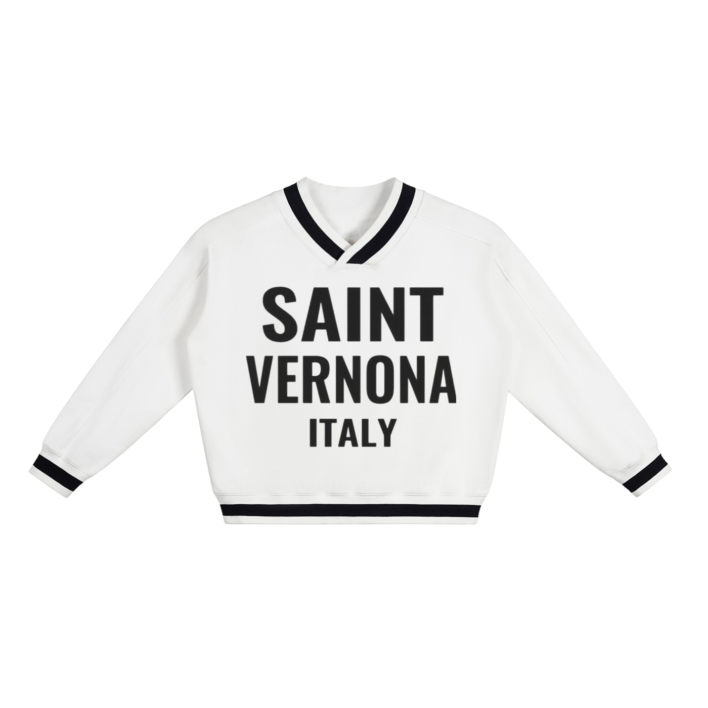 SAINT VERNONA V-Neck Contrast Collar Boxy Sweatshirt