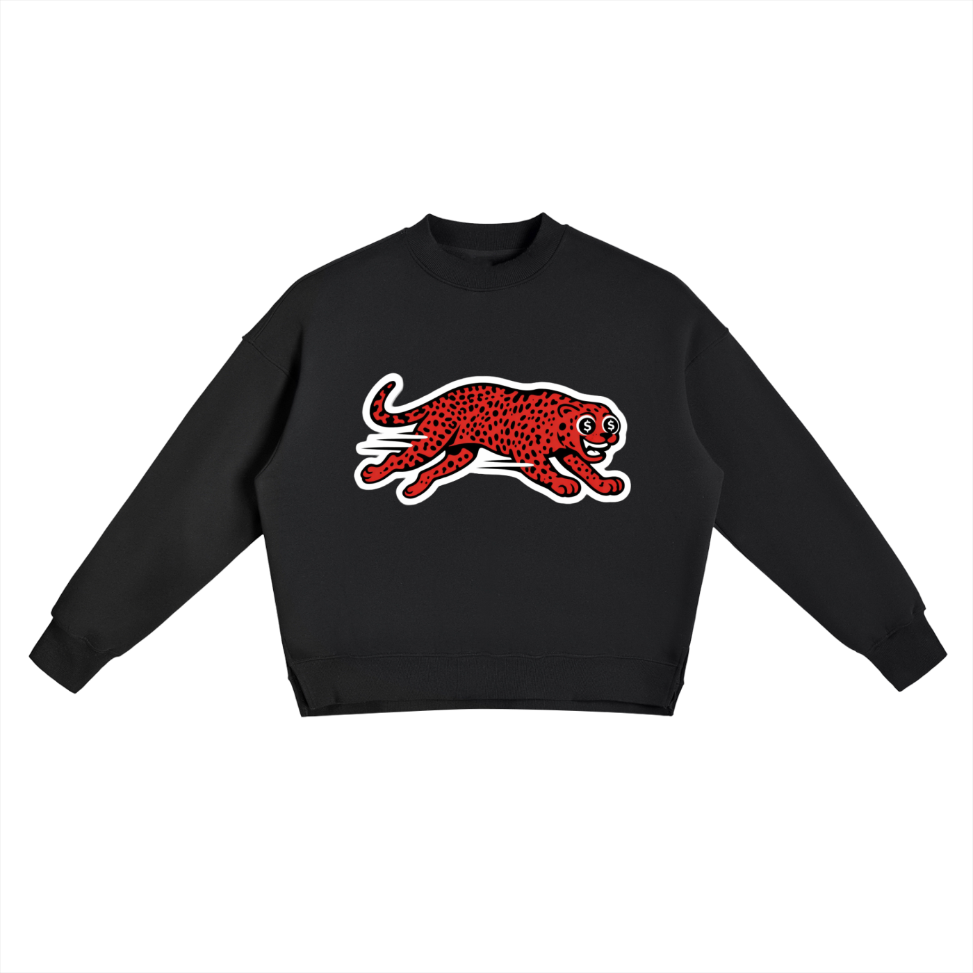 RUNNING COUGAR LOGO Fleece Side Slit Crewneck Sweatshirt
