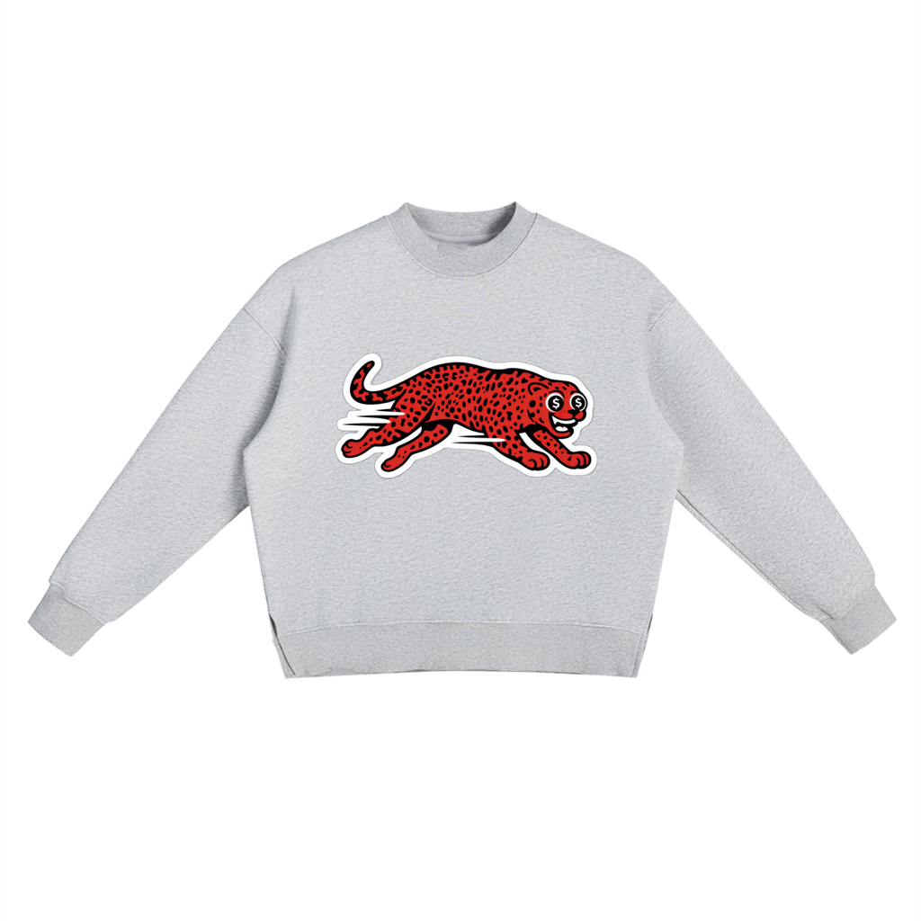 RUNNING COUGAR LOGO Fleece Side Slit Crewneck Sweatshirt