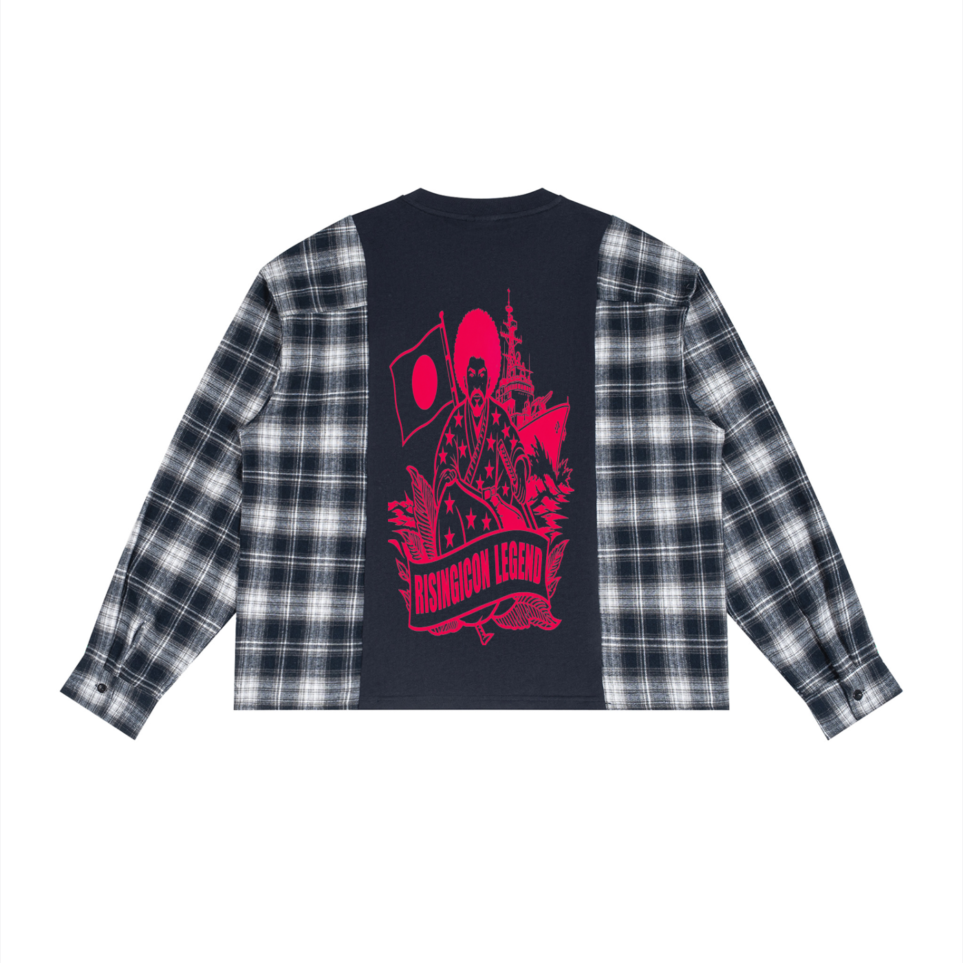 USA Unisex Plaid Panel Long Sleeve T-Shirt