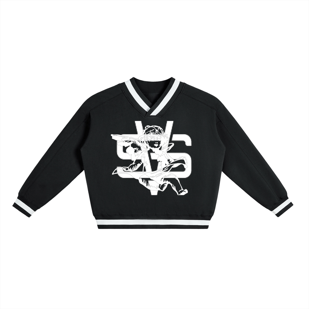 SAINT VERNONA V-Neck Contrast Collar Boxy Sweatshirt