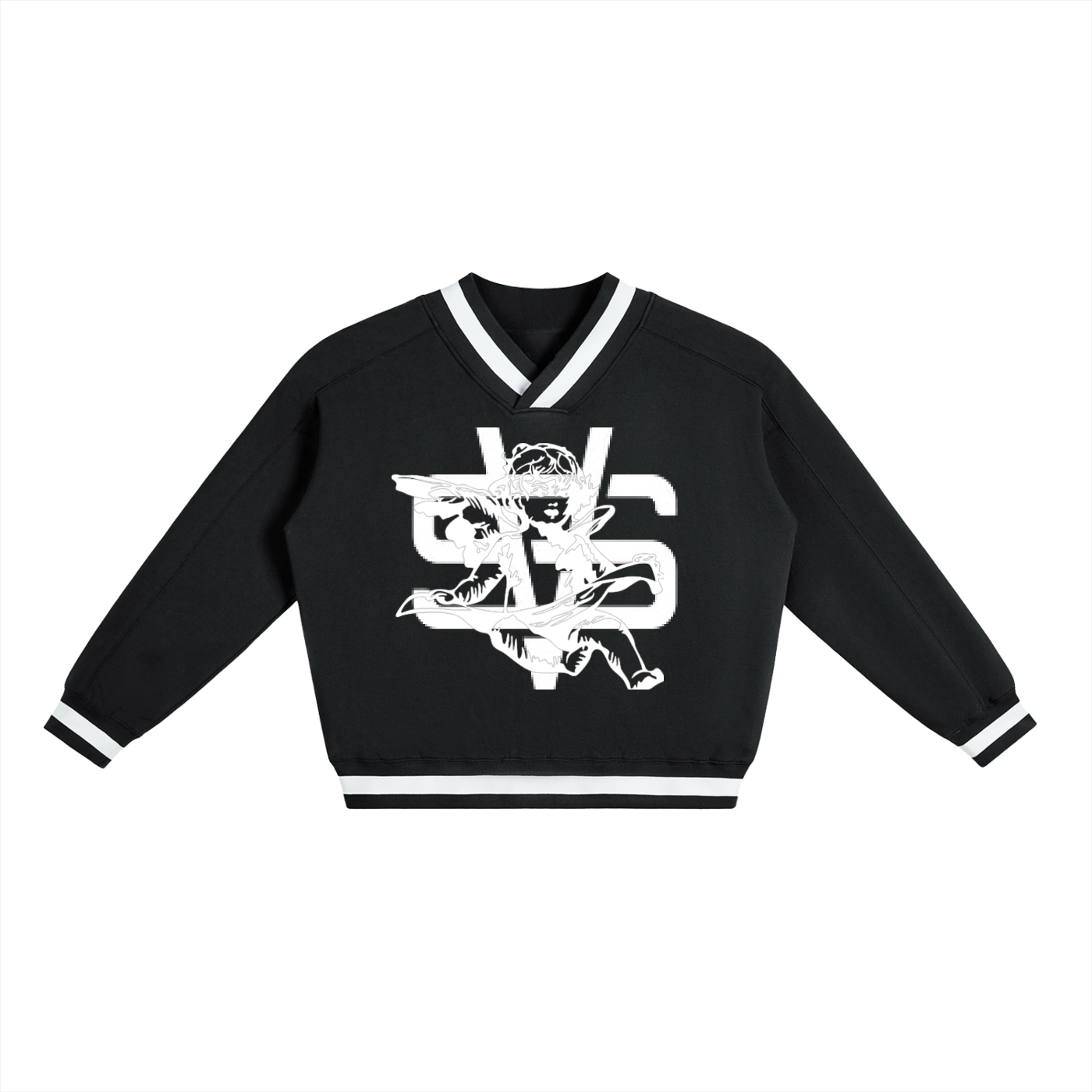 SAINT VERNONA V-Neck Contrast Collar Boxy Sweatshirt