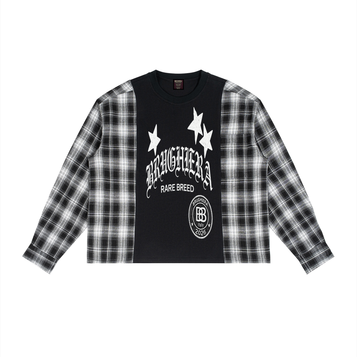 BB Unisex Plaid Panel Long Sleeve T-Shirt