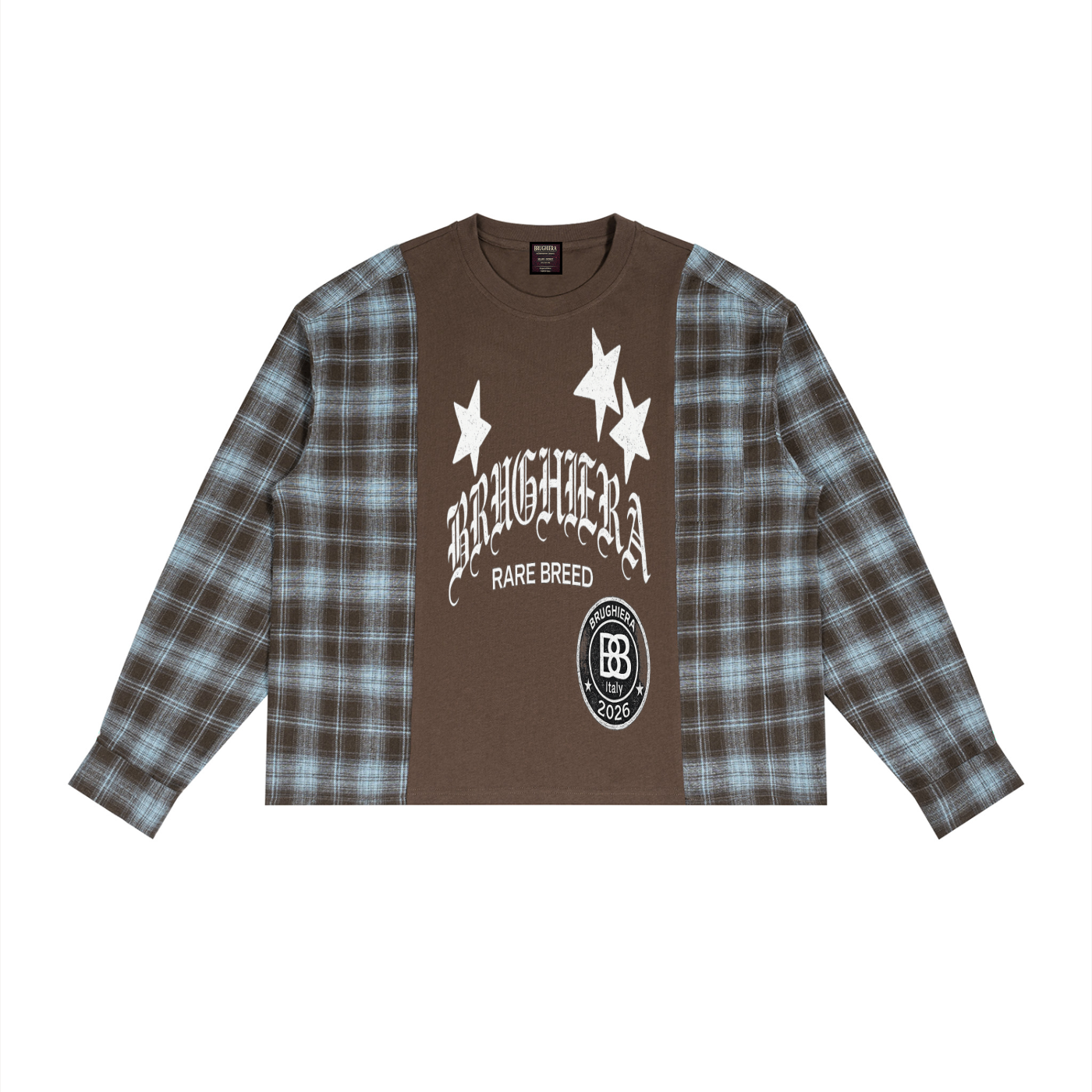 BB Unisex Plaid Panel Long Sleeve T-Shirt