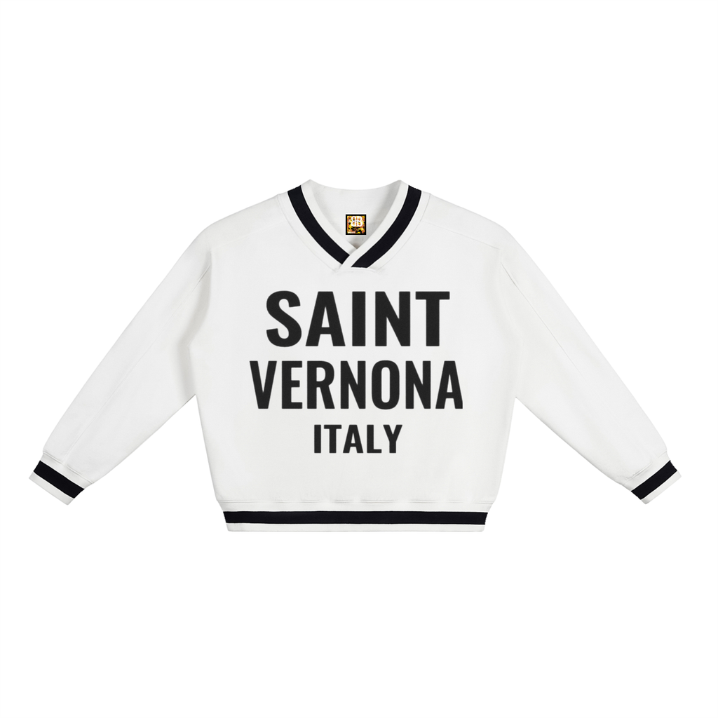 SAINT VERNONA V-Neck Contrast Collar Boxy Sweatshirt