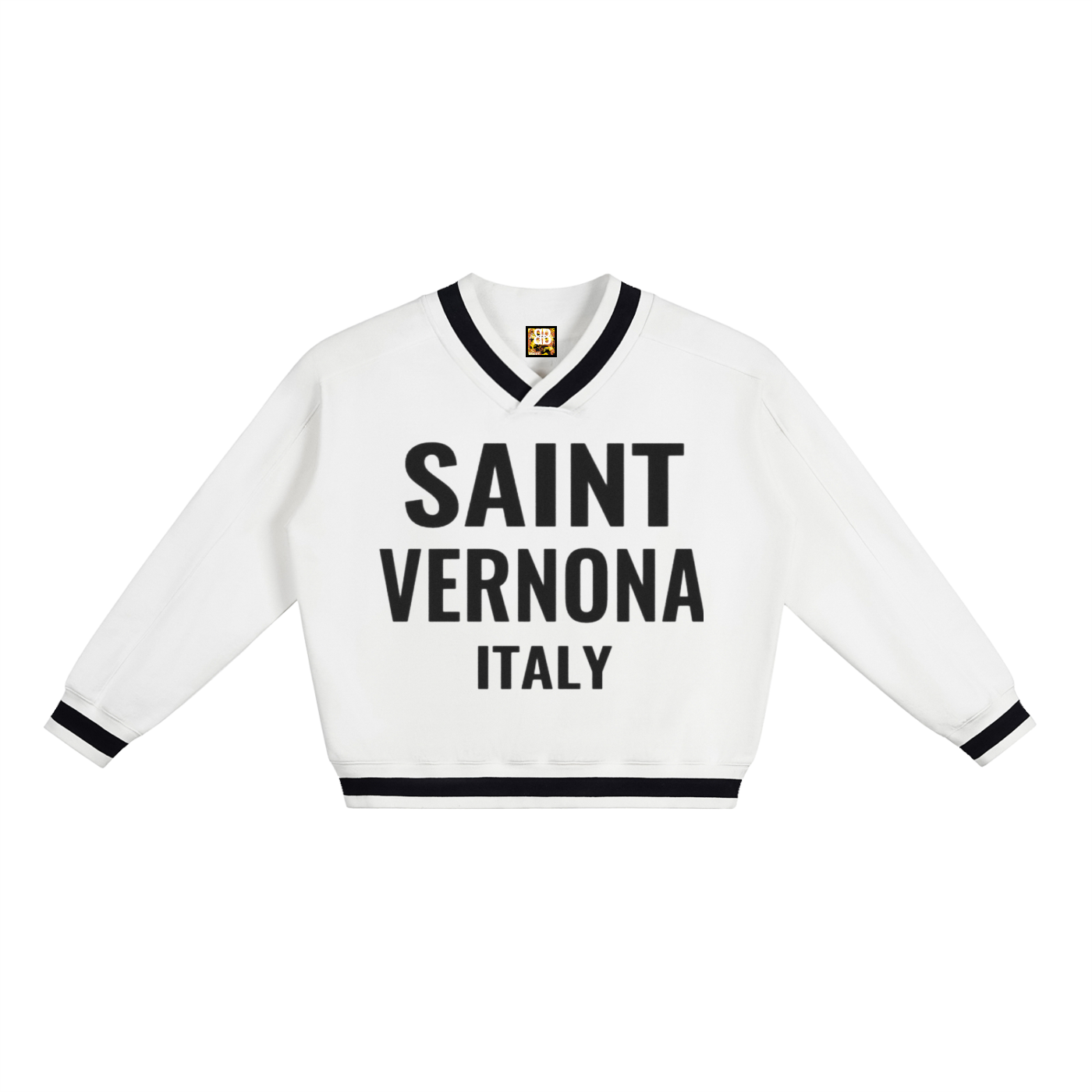 SAINT VERNONA V-Neck Contrast Collar Boxy Sweatshirt