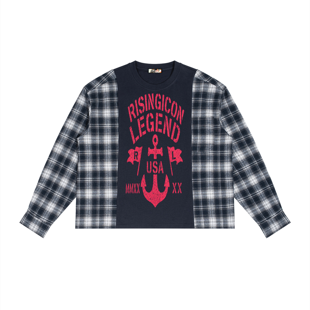 USA Unisex Plaid Panel Long Sleeve T-Shirt