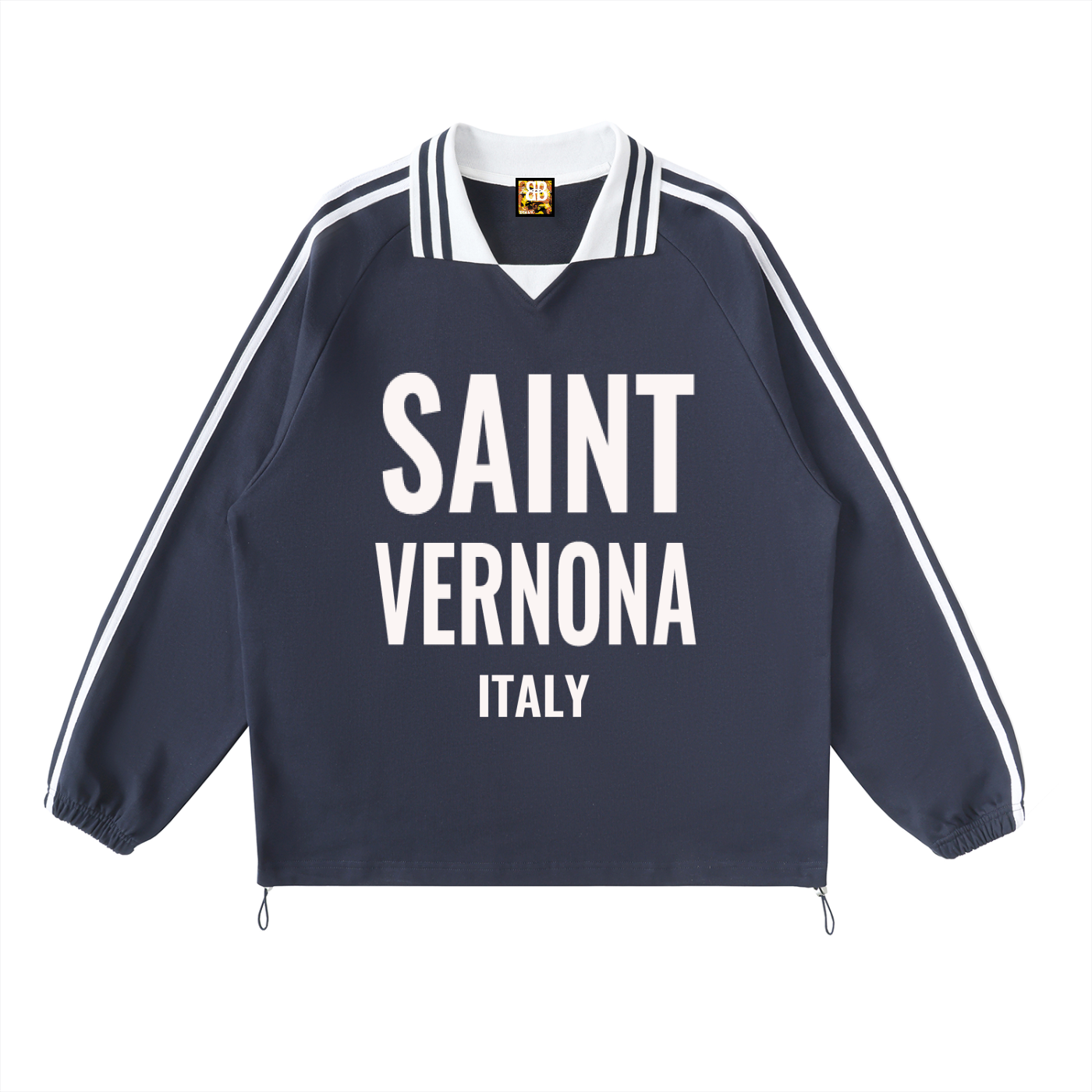 SAINT VERNONA Contrast Striped Lapel Collar Sweatshirt