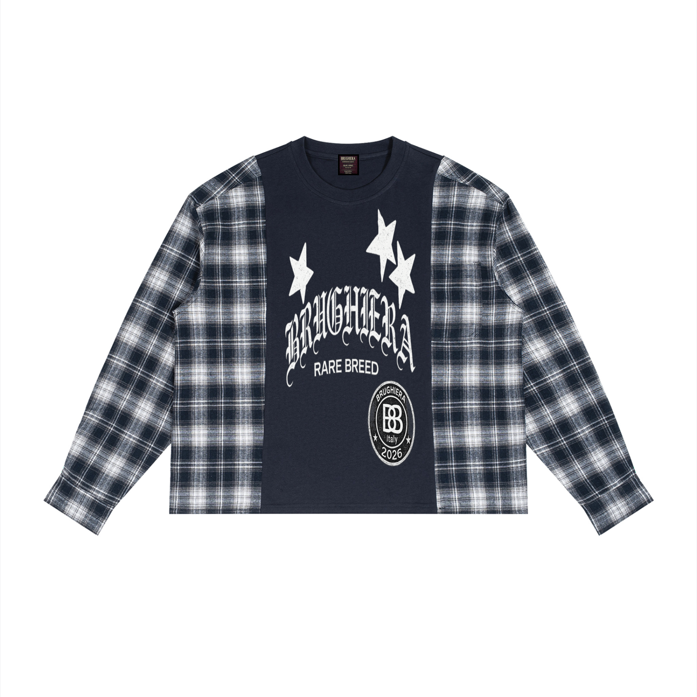 BB Unisex Plaid Panel Long Sleeve T-Shirt