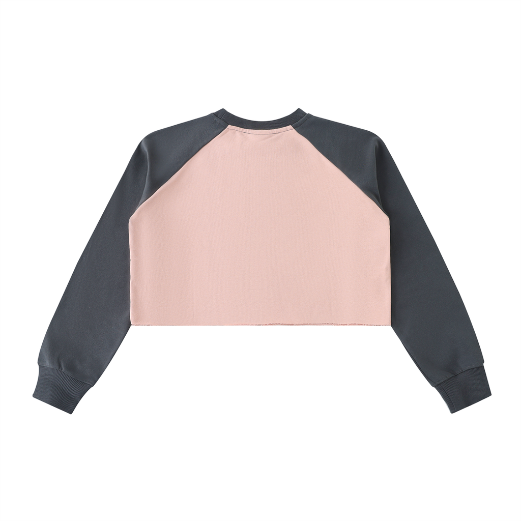 WOMEN Raw-Hem Color-Block Raglan Crop Sweatshirt